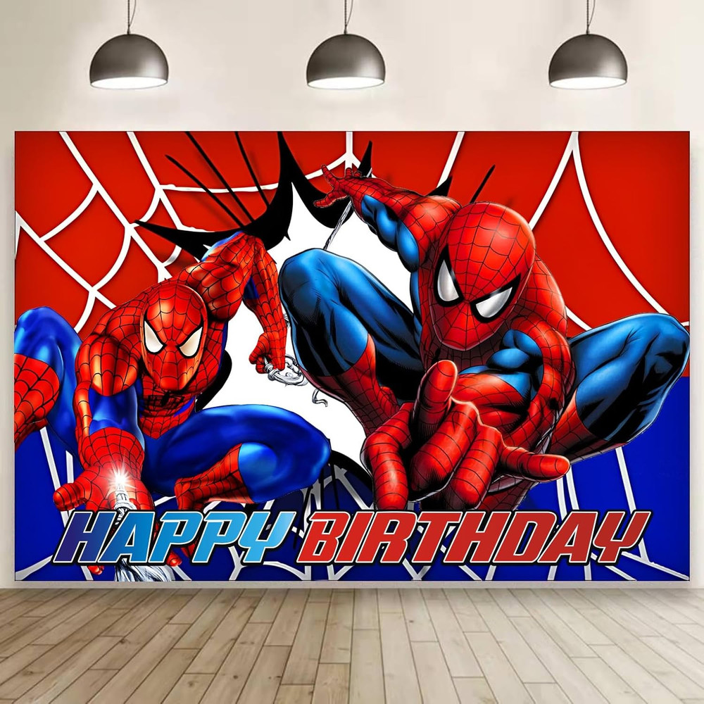 Spider Birthday Party Decorations, 5X3Ft Happy Birthday Back Drop Banner Theme B