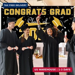 2026 Graduation Decorations – Black Gold Polyester Graduation Backdrop – Graduat