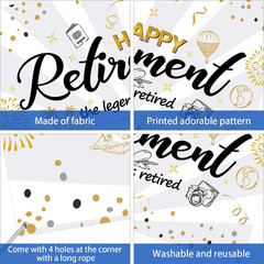 Happy Retirement Party Decor Black Gold Extra Large Backdrop Banner 7x5ft Photos