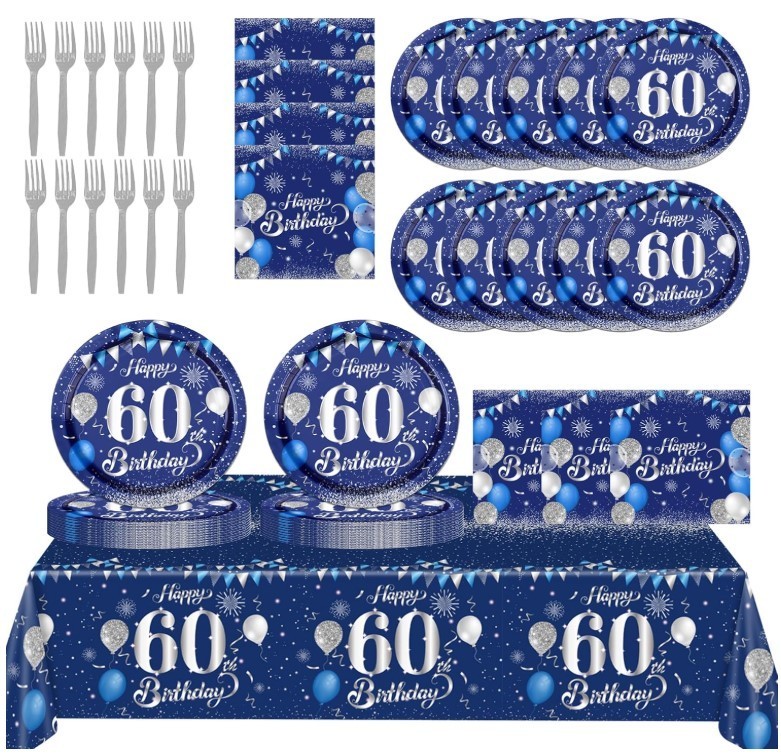 60Th Birthday Decorations for Men,61Pcs Blue Silver 60Th Birthday Decorations Ta