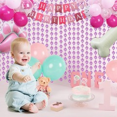RANERVZ Pink Dog Paw Birthday Decorations Foil Curtain 3.3×6.6ft