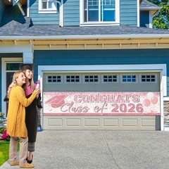 Waterproof Foldable Graduation Sign – Pink Rose Gold Class of 2026 Decoration