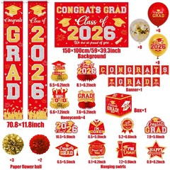Class of 2026 Graduation Decorations Set – Red & Gold Congrats Grad Banner, Back