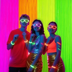 Glow in The Dark Tinsel Curtains Pack – Neon Party Decorations 3.3×6.6ft UV 4
