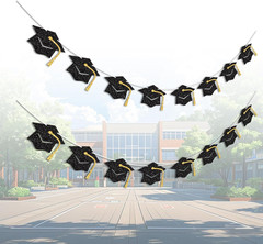 Class of 2026 Graduation Cap Banner Pre-Strung Congrats Grad Party Decor Set