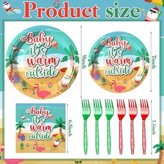 Christmas Warm Outside Beach Disposable Tableware Set (Plates, Napkins, Forks)