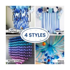 PartyWoo Crepe Paper Streamers 6 Rolls 492ft, Pack of White, Silver, Royal Bl…