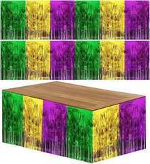 2 Pack 29 x 106 Inches Mardi Gras Metallic Fringe Table Skirt Mardi Gras