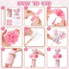 6 Sets Pink Elephant Baby Shower Vase Decorations Pom Poms Centerpieces Props
