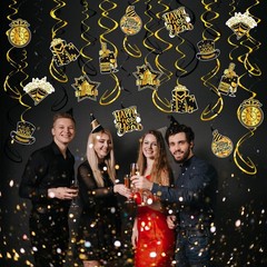 40 PCS 2026 Happy New Year Decorations Hanging Swirls Black Gold Party NYE