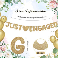 Pre Strung Just Engaged Banner Glitter Engagement Party Decorations for Congratu