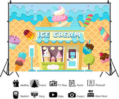 5x3Ft Ice Cream Backdrop Banner Summer Ice Cream Shop Birthday Backdrop for Part