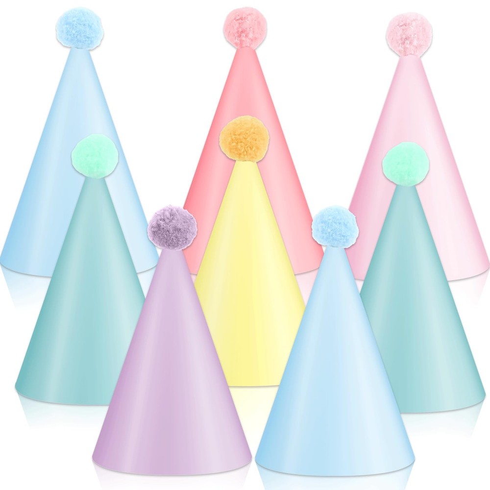 24 PCS Rainbow Party Hats Pastel Rainbow Themed Paper Hats Pastel Party Birth…