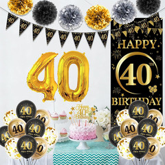 40Th Birthday Decorations Women Men – 37 Pcs Black Gold Banner Pennant Triangle
