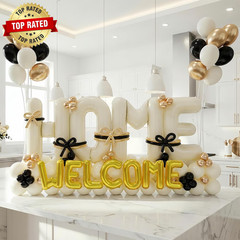 145Pcs Housewarming Party Decorations, 40Inch Beige Welcome Home Balloon Banner,