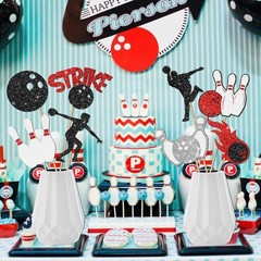 16 PCS Bowling Party Centerpiece Sticks Glitter Strike Up Birthday Decor