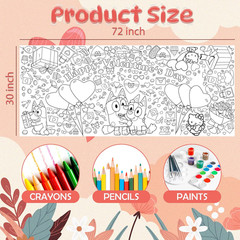 Valentines Giant Coloring Tablecloth,Valentines Day Crafts for Kids – 72X30 Inch