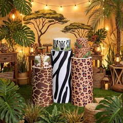 Mindsoft Set Of 3 Safari Spandex Cylinder Stand Covers For Party Jungle