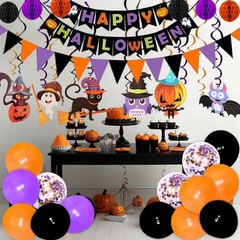 Halloween Banner Decorations Trick or Treat Paper Honeycomb Ball Swirl Stream…
