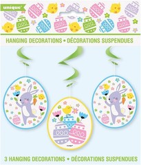 Easter Hanging Swirl Decorations Bunny Chick Egg – Pastel Party Decor Set of 3