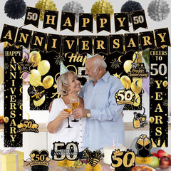 Happy 50Th Wedding Anniversary Decorations Kit, Black Gold Happy 50Th Anniversar
