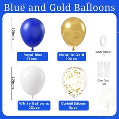 Royal Blue Gold White balloons, 60pcs 12 Inch Navy Blue Metallic Gold Confett…