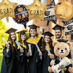 7Pcs Graduation Bear Balloon Round Congrats Grad Star Foil Balloons for Gradu…