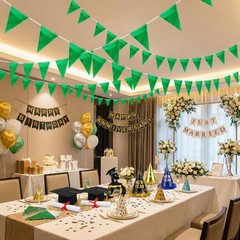 64ft Green Triangle Pennant Banner Flag Metallic Bunting Garland for Hanging …