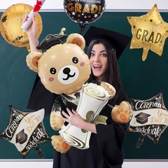 7Pcs Graduation Bear Balloon Round Congrats Grad Star Foil Balloons for Gradu…