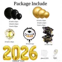 Black Gold Graduation Party Decorations 2026, Graduation Balloon Arch Kit wit…