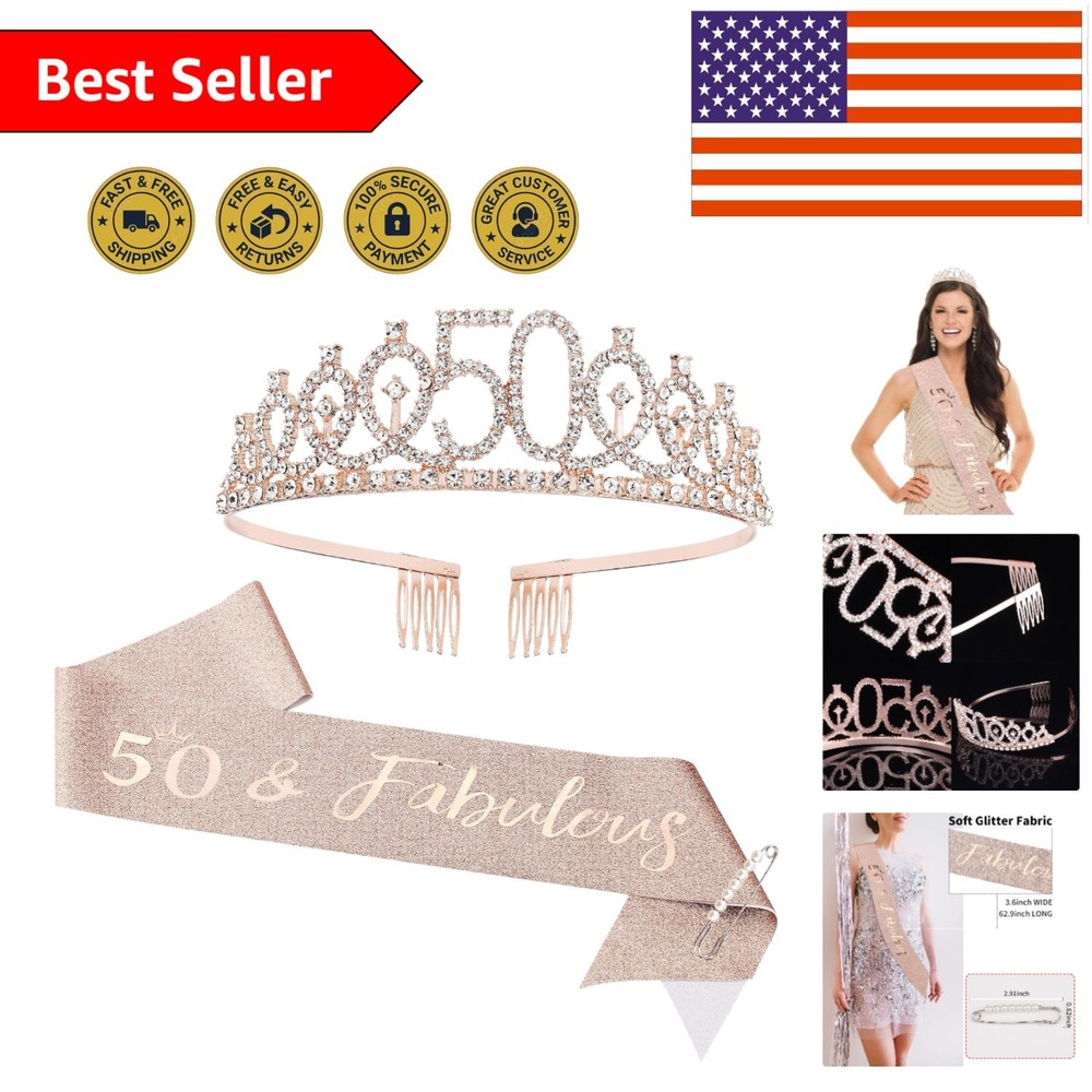 Elegant 50 & Fabulous Sash & Rhinestone Tiara Set for 50th Birthday Celebrations