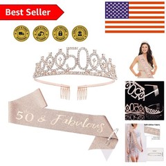 Elegant 50 & Fabulous Sash & Rhinestone Tiara Set for 50th Birthday Celebrations