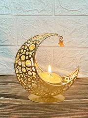 Eid Mubarak Moon Star Metal Candlestick Ramadan Kareem Vintage Candle Holder DY
