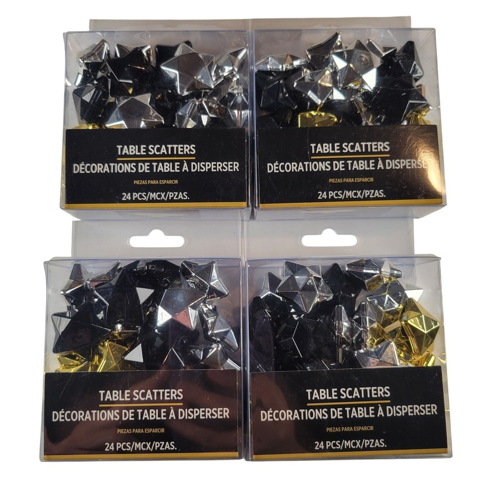 96-Pc Metallic Star Table Scatter Decorations – Gold, Silver, Black – 4 Boxes