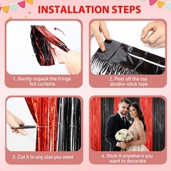 2 PCS Black Red Tinsel Backdrop Foil Fringe Curtains Door Streamers Decor