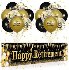 Retirement Party Decorations Black Gold Happy Retirement Banner and 18pcs Hap…