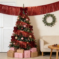 MAOFENG 4pcs Metallic Foil Fringe Garland 10FT 11.81 Inches X 9.84 Feet, Red
