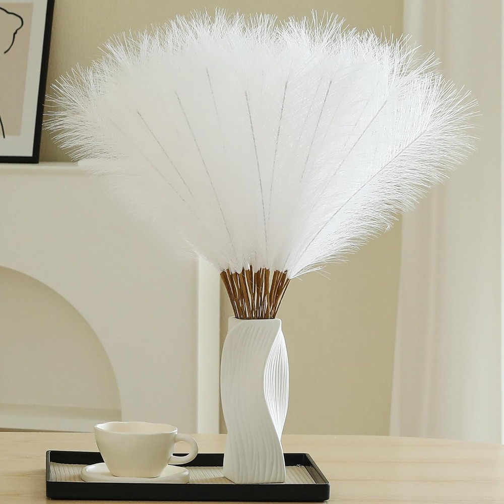 30pcs White Pampas Grass – 24 Inch Faux Decor, 30 Pieces,