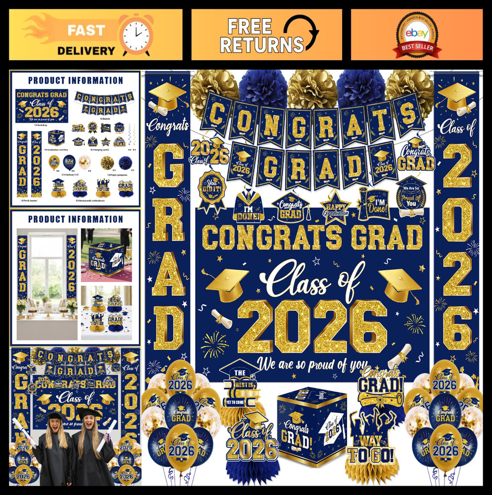 Navy Blue 2026 Graduation Decorations Set – Congrats Grad Party Supplies, Card B