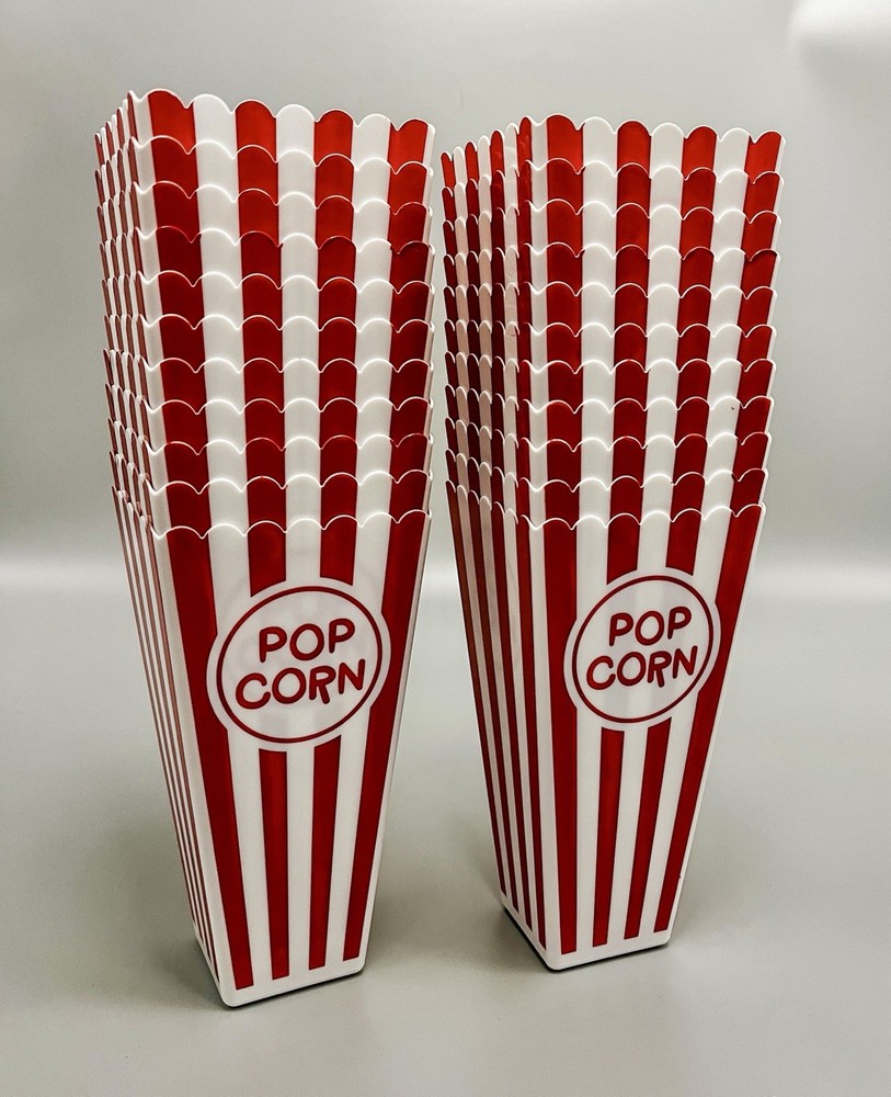 Reusable Popcorn Containers 22 Pack Red White Movie Theater Style Party Boxes