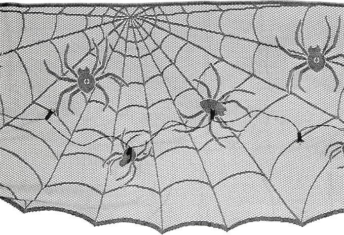 Amscan Halloween Lace Mesh Mantle Scarf with Spiders Party Supplies Black