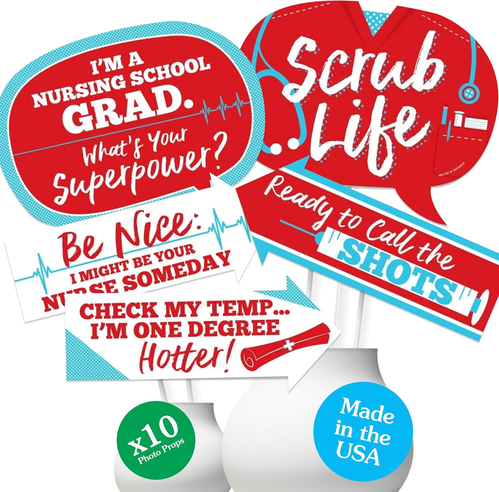 Graduation Party Photo Props Kit – 10-Piece Nursing Graduation Photography Acces