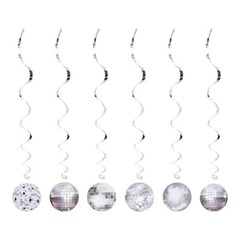 Silver Disco Ball Hanging Swirls Party Decorations Pack 6 Retro 70s Theme AU