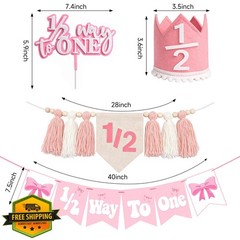 1/2 Birthday Girl Decorations Pink 6 Month Party Set