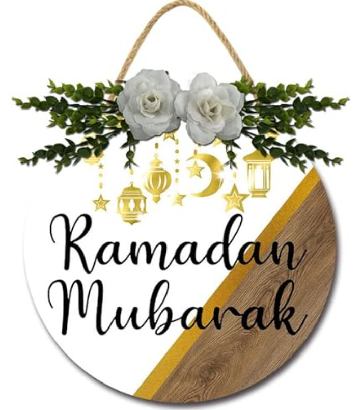 Horienteeon Ramadan Kareem Door Sign Eid Mubarak Wooden Sign 12″