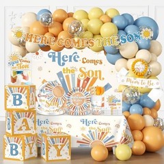 Retro Sun Baby Shower Decor – Sunshine Theme, Boho Boy Party Supplies & Decorati