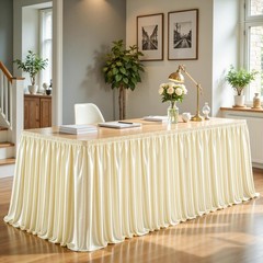 6Ft Champagne Satin Table Skirt for Rectangle or Round Tables, -& Ruffle Plea…