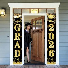 Graduation Decoration 2026 Porch Banner Gold High School College Party Sign