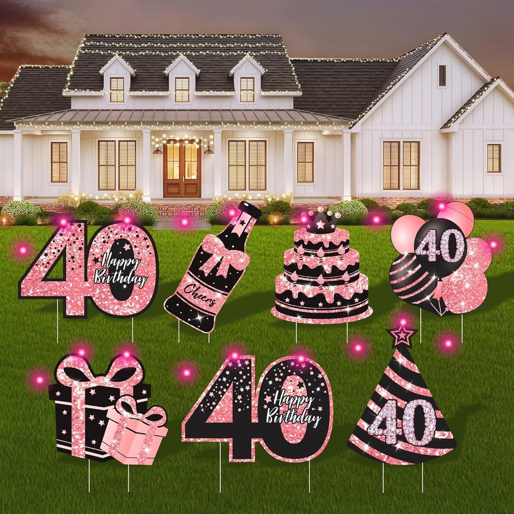40th Birthday Decorations for Women – 7 Pcs Birthday Yard Signs with Stakes