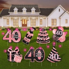 40th Birthday Decorations for Women – 7 Pcs Birthday Yard Signs with Stakes